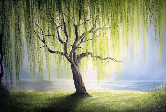Weeping Willow Tree Large Original Oil Painting Canvas Art Ireland - Weeping Willow Home Decor Weeping Willow Tree Large Original Oil Painting Canvas Art Ireland - Weeping Willow Home Decor