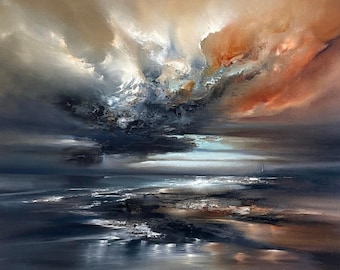 Original Oil Painting Seascape: Atmospheric Landscape Coastal Art, 50x70cm, Contemporary Fine Artwork, Coastal Decor, Moody Sky Paintings