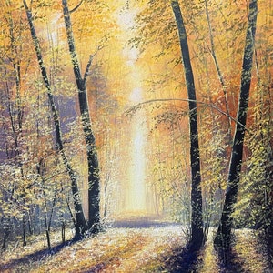 Original Acrylic Forest Painting: Autumn Landscape Canvas Art