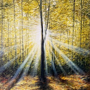 Original Forest Landscape Acrylic Painting: Nature Art Wall Decor, 36x24 in