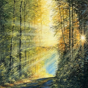 Origineel bos acrylschilderij op canvas: realistische natuurlandschapskunst