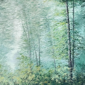 Misty Forest Acrylic Painting: Large Canvas Landscape Art