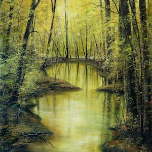 Original Forest Landscape Acrylic Painting: Nature Wall Art, 36x24 in