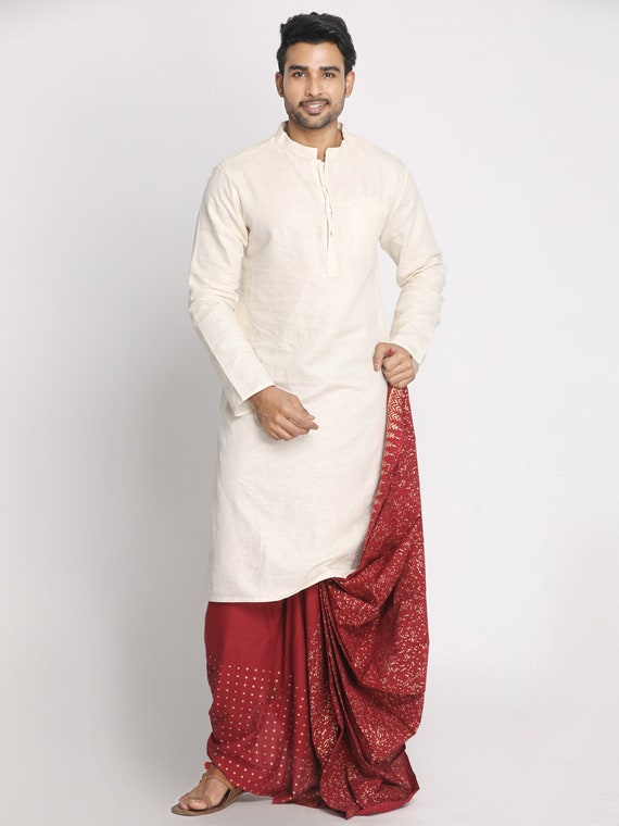 FANZI Combo of Silk Blend Red Dhoti & Brown Golden Churidar for men (Pack  of 2) | eBay