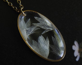 Handmade Blue flowers Floral gift Real pressed blue petals in gold circle pendant with chain Resin Pressed flower Cornflower necklace