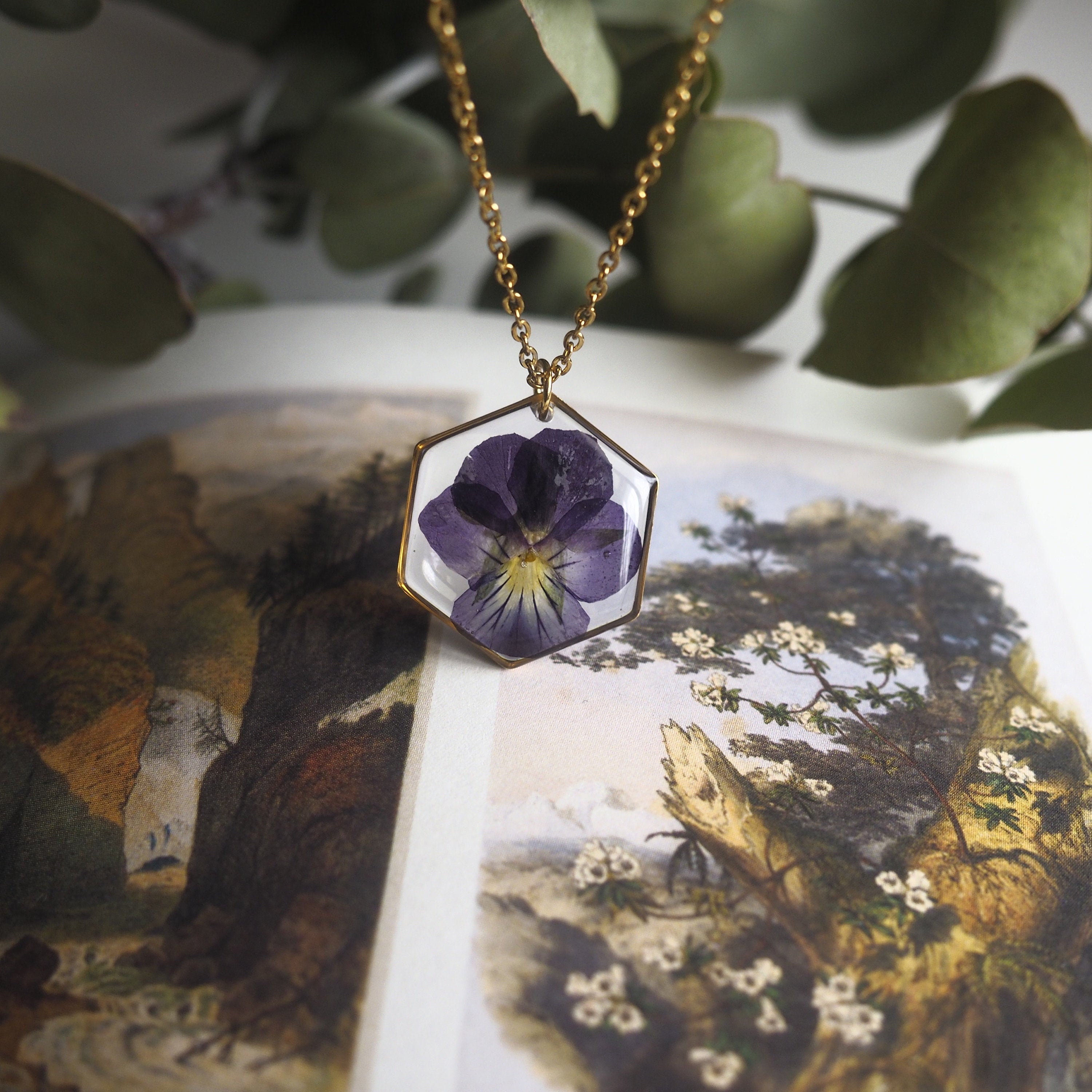 Pansy necklace / Stainless steel pendant Etsy