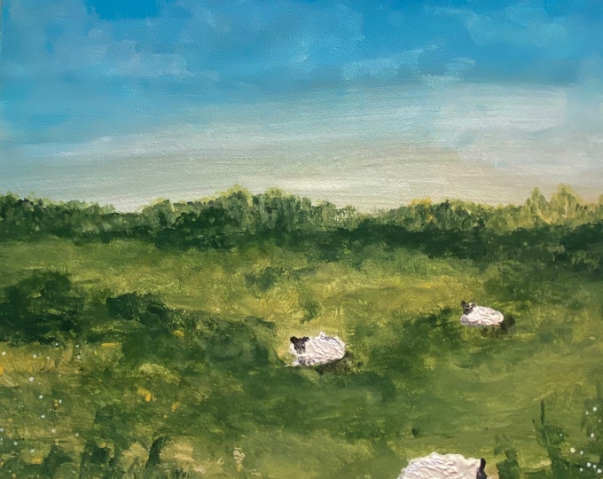 The Lord is My Shepherd, original painting, 14”x14” x3/4” stretched canvas