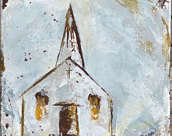 Glory Land Way Painting: Original Acrylic Church Art, 6x6 Deep Canvas