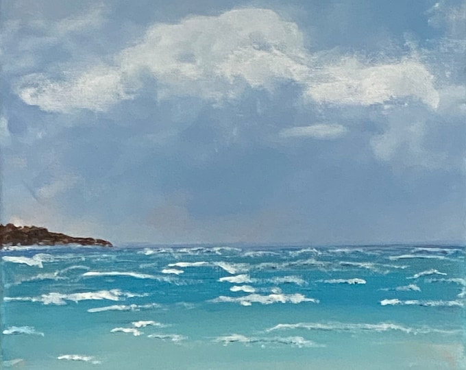 Peace Be Still” ocean seascape, original painting acrylic on canvas 10”x10”x1/2”