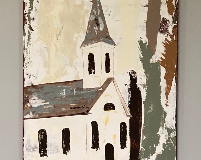 Church, Original Painting, Abstract, Abstract, stretch canvas, sides are painted, ready to hang 18x24,