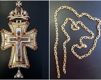 Orthodox Pectoral Cross. Bishops brass Cross Pendant. Religious Gift for the priest.(#0121)