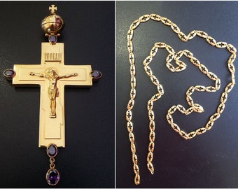 Pectoral cross Crucifix of Jesus. Russian Orthodox Bishops Silver Cross Pendant. Religious Gift for the priest. (#0145)