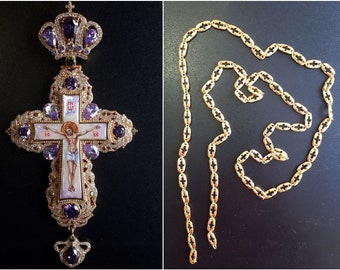 Cruz pectoral hecha a mano. Cruz del sacerdote ortodoxo ruso. Regalo para obispos. (#0178)