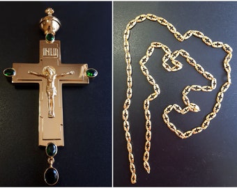 Bishop pectoral cross. Orthodox cross crucifix of Jesus. Religious gift for the priest.(#0190)