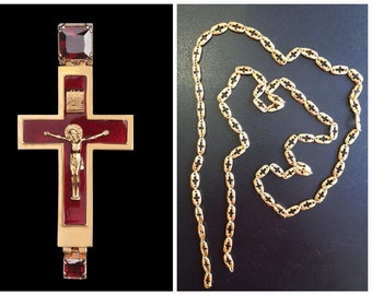 Cruz pectoral con crucifijo de Nuestro Señor Jesucristo. Colgante de cruz ortodoxa rusa de latón dorado. (#0001)