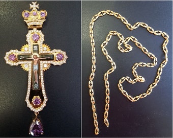 Russian Orthodox Pectoral Cross Crucifix of our Lord Jesus Christ. Bishops brass Cross Pendant. Religious Gift for the priest.(#0126)