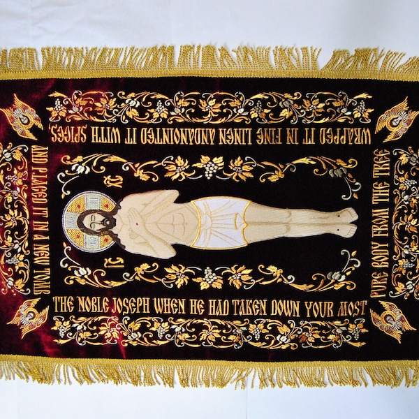 New! Epitaphios Cover Orthodox Shroud of Christ Fully-embroidered Relic plashchanitsa. Church Shroud.