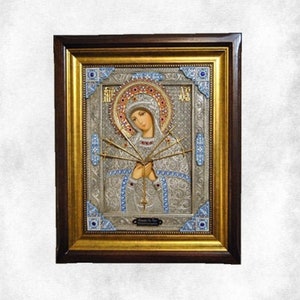 Orthodox Icon of the Mother of God Of the Seven Arrows 19.30/15.75 Icon