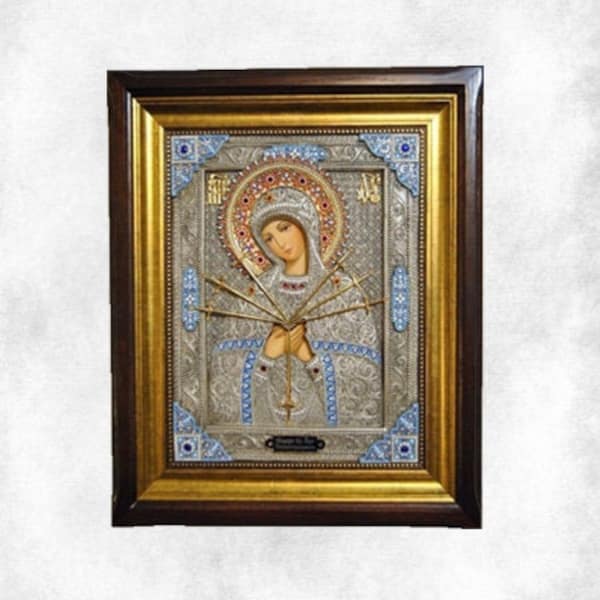 Icono ortodoxo de la Madre de Dios "De las Siete Flechas" 19.30"/15.75"