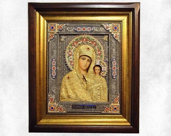 Orthodox Icon of the Mother of God of Kazan. Wedding icon pair. Religious Gift.