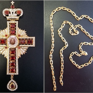 Gold Pectoral Cross. Russian Orthodox Gold brass Cross Crucifix Pendant. Religious Gift for the priest.(#0123)