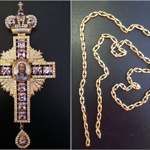 Russian Orthodox Pectoral Cross. Gold brass Cross Crucifix Pendant. Religious Gift for the priest. (#0130)
