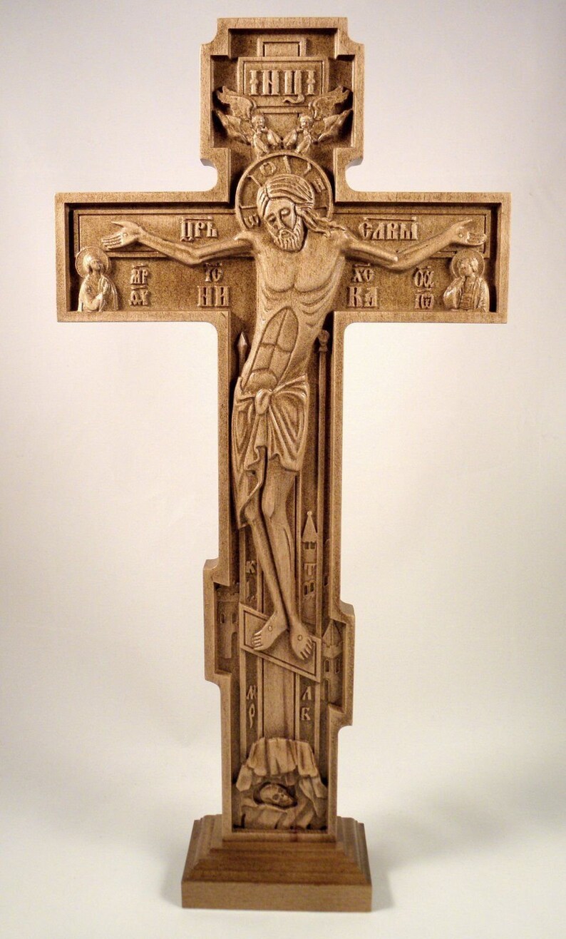 Russian Orthodox wooden carved cross on the stand Beech Large Etsy