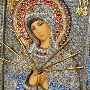 Orthodox Icon of the Mother of God Of the Seven Arrows 19.30/15.75 image 4