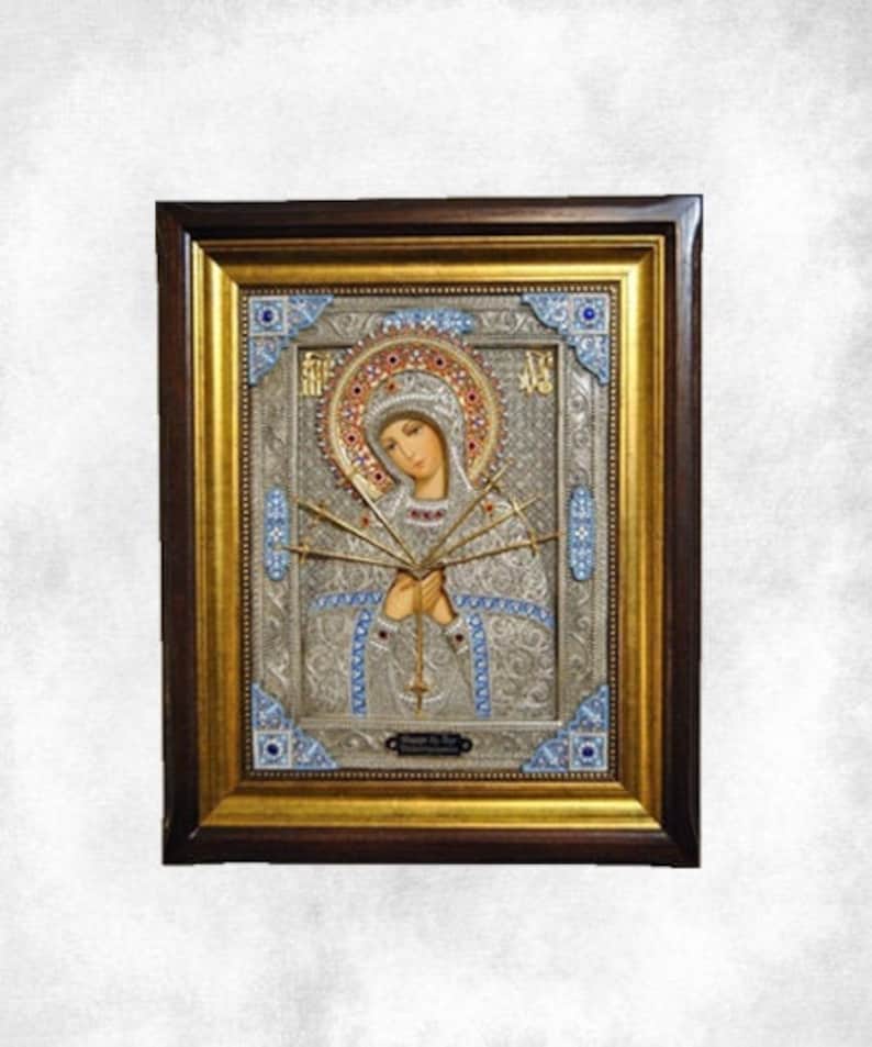 Orthodox Icon of the Mother of God Of the Seven Arrows 19.30/15.75 Icon