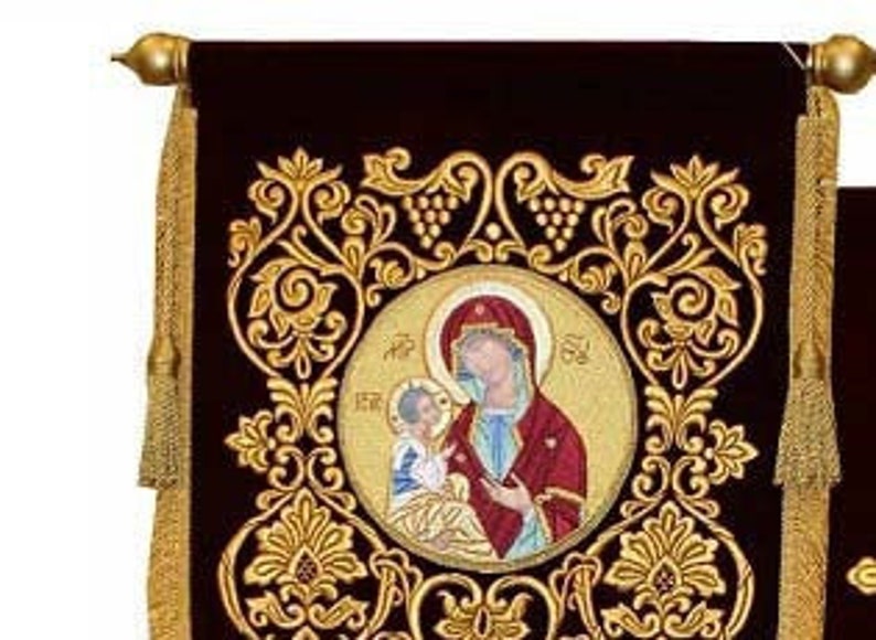 Gonfalon Religious Pennant, Hanging Flag, Banner, Fabric Pendant