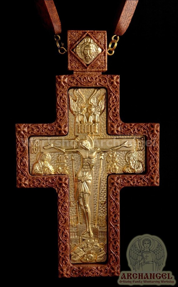 Carved Wooden Crucifix Russian Orthodox carved Pectoral cross Etsy