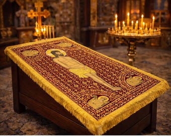 Sudario ortodoxo con epitafio para altar / Tela litúrgica / Textil para iglesia / Icono bordado / Tamaño personalizado estilo bizantino