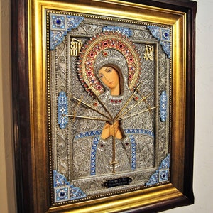 Orthodox Icon of the Mother of God Of the Seven Arrows 19.30/15.75 image 2