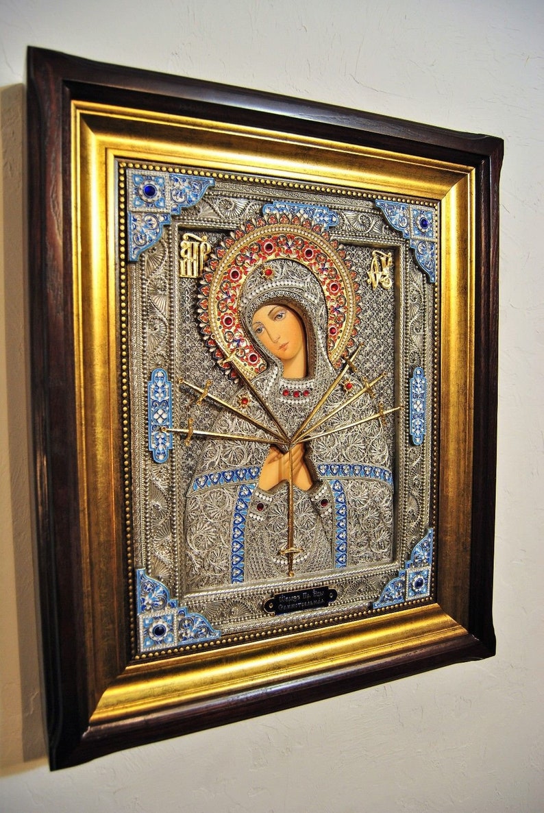 Orthodox Icon of the Mother of God Of the Seven Arrows 19.30/15.75 image 2