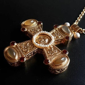 Gold Pectoral Cross. Russian Orthodox brass Cross Crucifix Pendant. Religious Gift for the priest. (#0179)