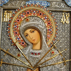 Orthodox Icon of the Mother of God Of the Seven Arrows 19.30/15.75 image 3