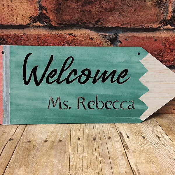 Welcome Teal Pencil Door hanger, Personalized Teacher Gift, Sublimation Design