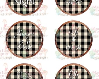 Christmas Black and White Buffalo Plaid with wood frame Ornament 6 design bundle, Sublimation Design