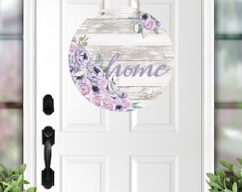 Home, Cracked wood and Flowers, 12.5" round door hanger, Sublimation Design, NOT a Physical Product