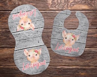 Lets pig out, girl pig, baby bib burp combo, Sublimation Digital Design, NOT a Physical Product