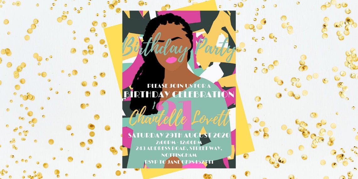 Black woman Birthday Party Editable Invitation bold and | Etsy