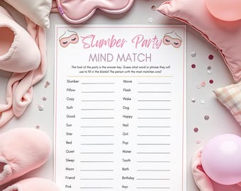 Slumber Party Game Mind Match Printable, Sleepover Games for Girls Teens, Fun Party Game, Girls Birthday Game, Pajama Parties, Party  Ideas