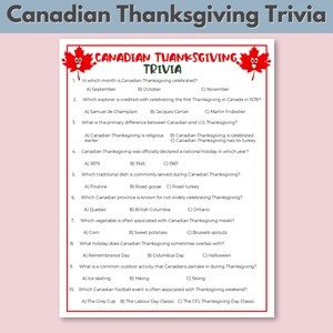 Canadian Thanksgiving Trivia, Thanksgiving Trivia Game, Family Friendly Game, Printable Fall Activity, Fun Trivia Questions