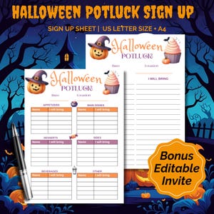 Halloween Potluck Sign up Sheet, Printable Potluck Form, Halloween Party, Halloween Digital Invite, Food Sign Up Sheet, Fall Potluck