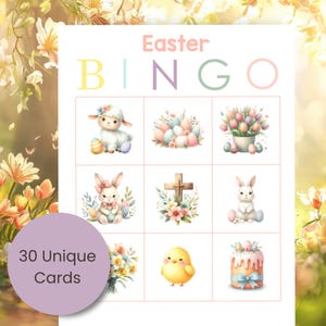 Tarjetas de bingo de Pascua, 30 tarjetas imprimibles para niños, actividad divertida para el aula, juego de fiesta de Pascua para familias, cuadrícula de bingo de 3 x 3