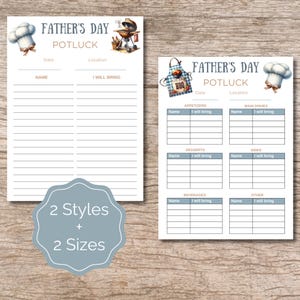 Fathers Day Potluck Sign Up Sheet, Printable Potluck Form, Dad BBQ Cookout, Fathers Day Potluck Celebration, Potluck Sign up Form, BBQ Party