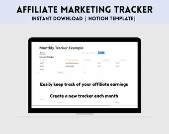 Spårning av affiliate-marknadsföring, Notion digital planerare för produktivitet, budget- och inkomstspårning, Notion-mall