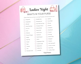 Ladies Night Whats In Your Purse Game, Fun Printable Girls Night Game Activity, Adult Party Game for Women