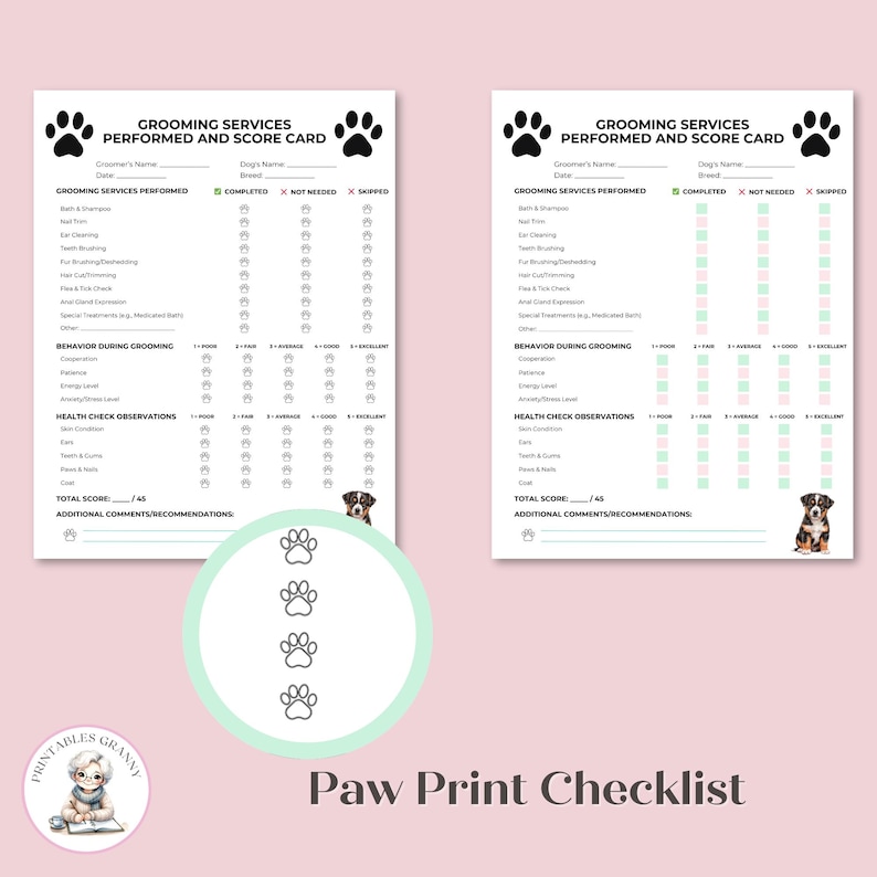 Dog Grooming Service Template Pet Report Sheet - Dog Business Forms - Etsy