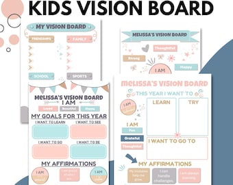 Kids Vision Board Printable, Editable in Canva, Goal Setting & Affirmations for Kids, Positive Mindset Activity, Student Vision Boards